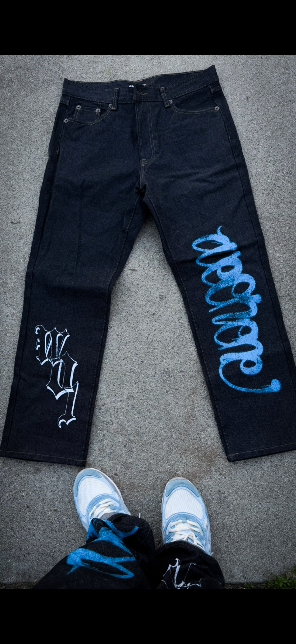 WEONONE blue print 501 style jeans