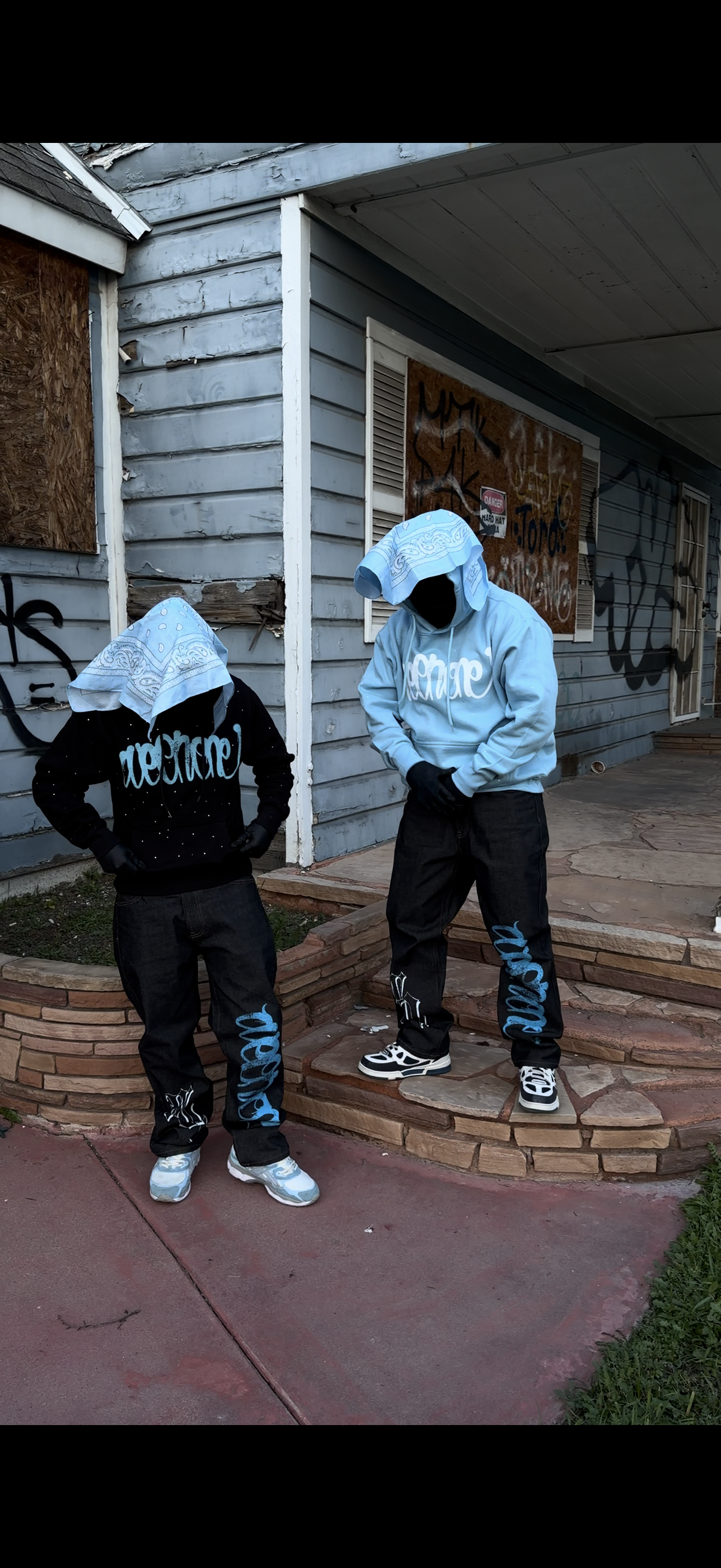 WEONEONE  Rhinestone Baby Blue & White Print